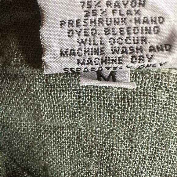 VTG CP SHADES Shirt Rayon Flax Linen M Sage Button Front Natural Earthy Coastal - Picture 4 of 8